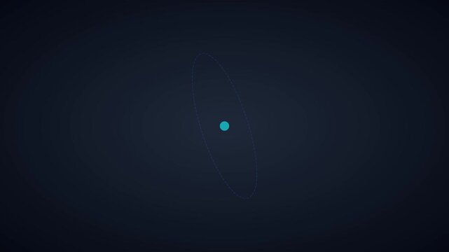 Minimalist atomic orbit animation with rotating electron and nucleus on dark 4k background, science physics