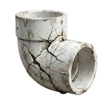Broken pvc pipe elbow fitting isolated on transparent background