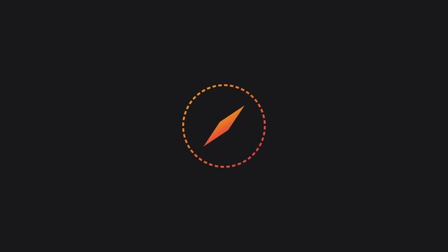 Minimalist compass animation rotating on dark 4k background, for navigation and, travel ui