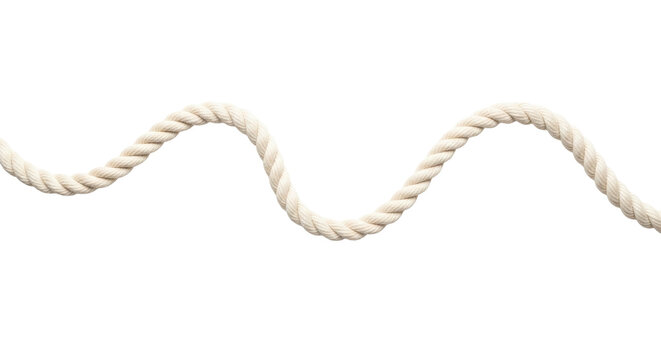 A pristine braided natural fiber rope in a flowing s-curve on a transparent background with copy space, shot from overhead. Concept of natural elegance and simplicity