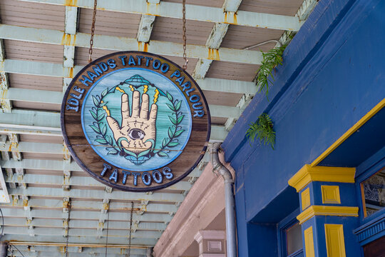 New Orleans, LA, USA - June 10, 2026: Idle Hands Tattoo Parlour on Magazine Street in the Garden District