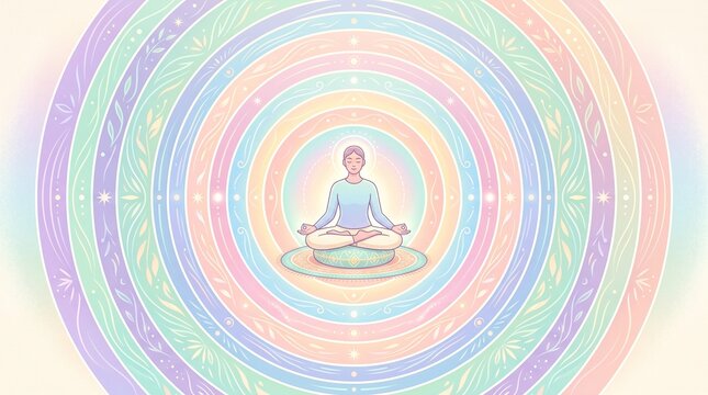 Calm figure meditating conceptual graphic of mindfulness and tranquility
