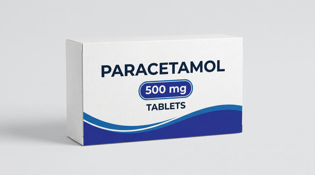 White pharmaceutical box of Paracetamol 500 mg tablets painkiller medicine