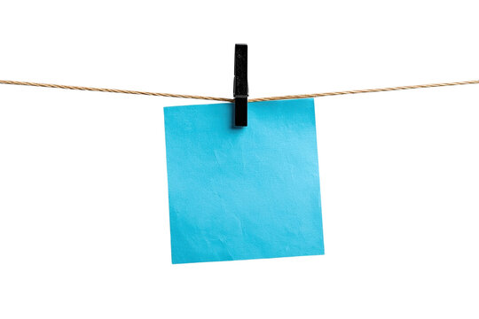 Turquoise blank paper note clipped to a clothesline