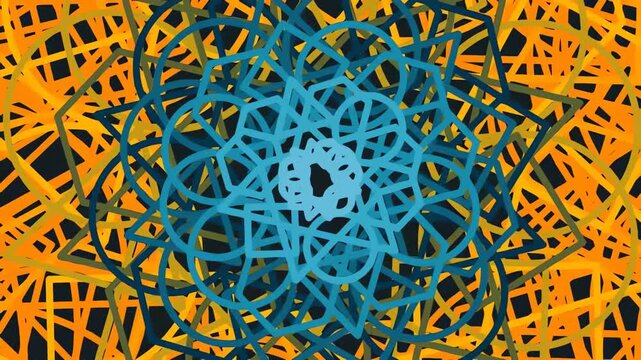 Abstract geometric pattern with vibrant blue and yellow interwoven lines
