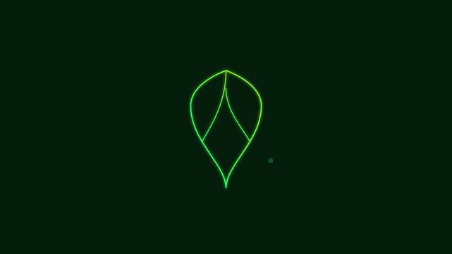 Minimalist green leaf animation with pulsing glow effect on dark 4k background, nature eco-friendly sustainable