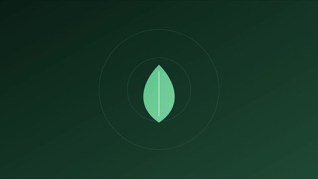 Minimalist green leaf with pulsing radar circles motion for eco-friendly technology and sustainable business concepts animation 4k