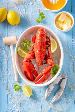 Steamed and fresh lobster served with orange sauce.