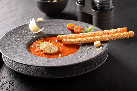 Exclusive and aromatic tomato soup as top chef-crafted dishes.
