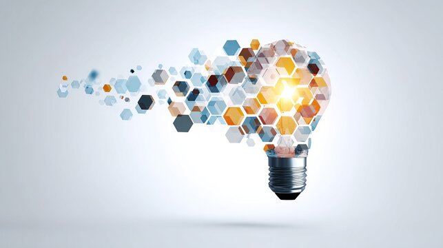 Creative Idea Symbolized by Hexagonal Lightbulb Burst