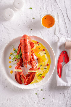 Elegant steamed lobster as mediterranean summer meal.