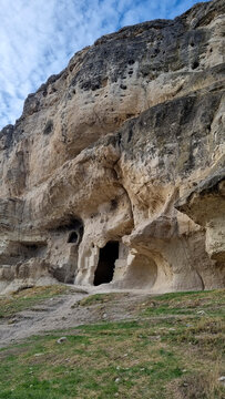 Monumental Rock-Cut Entrance in the Cave City of Chufut-Kale