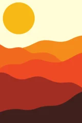 Fototapete Rot Abstract minimalist landscape with warm color palette and setting sun.  © Nizar_Art