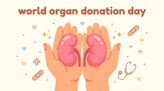 World Organ Donation Day - Hands Holding Kidneys for Health and Awareness.