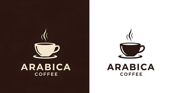 Arabica Coffee Logo Design: Minimalist Cup and Steam on Dark and Light Backgrounds