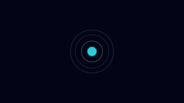 Minimalist hud target interface with pulsing neon circles and glowing center point for tech motion animation 4k