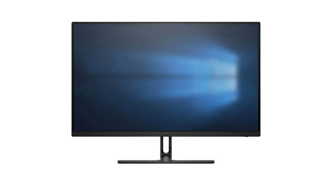 Modern computer monitor displaying blue desktop screen high quality 4K PNG image in white high quality 4K PNG image in white background