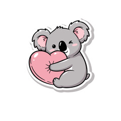 Cute Koala Hugging Pink Heart