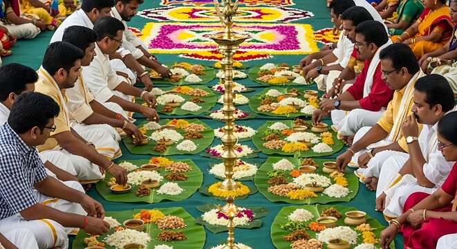 Traditional Onam Sadya feast served on banana leaves in Kerala