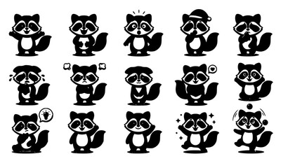 Obraz premium Cute Funny Raccoon Character Collection with Different Emotions Cartoon Vector Set