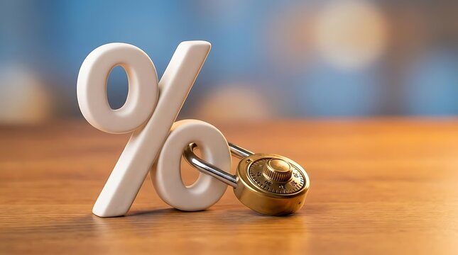 Percent symbol with gold combination lock