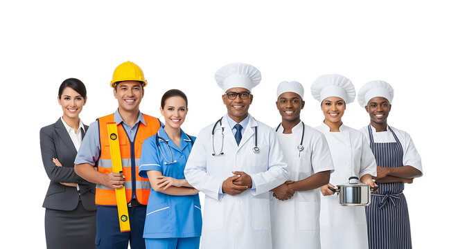 Smiling Diverse Professionals Representing Various Essential Careers