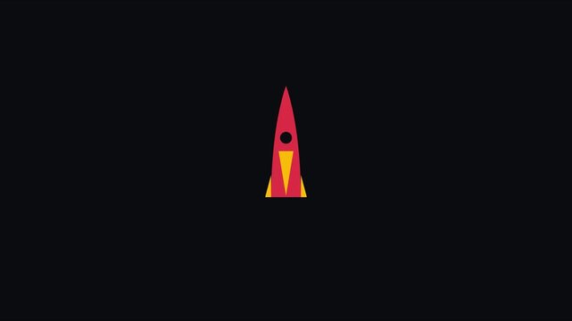 Minimalist red rocket launch animation on 4k black background, for business growth, and success concepts