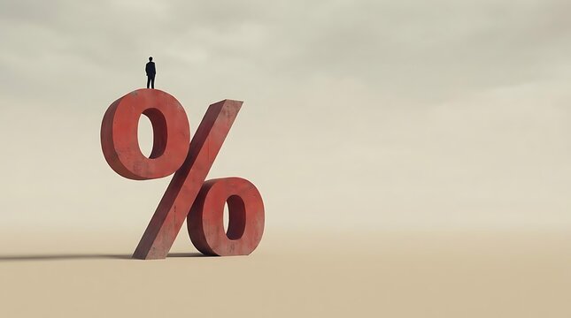 Red percent symbol with a small man silhouette