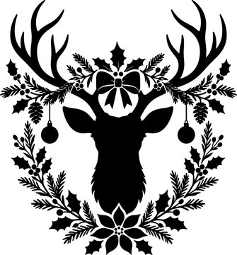 Festive Holly and Berry Christmas Wreath Silhouette