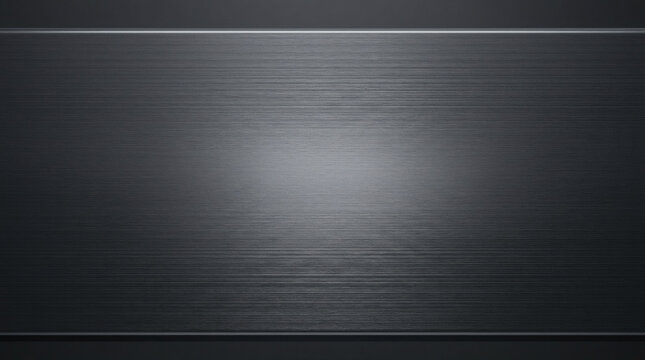 Futuristic corporate brushed gunmetal anodized aluminum plate texture with fine horizontal linear metal grain and satin sheen reflection abstract tech b2b mockup background copy space