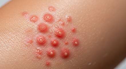 Fototapeta premium a cluster of smooth, dome-shaped pink bumps with a distinctive indentation in the center.