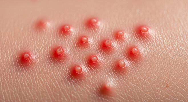 a cluster of smooth, dome-shaped pink bumps with a distinctive indentation in the center.