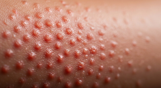 a cluster of smooth, dome-shaped pink bumps with a distinctive indentation in the center.