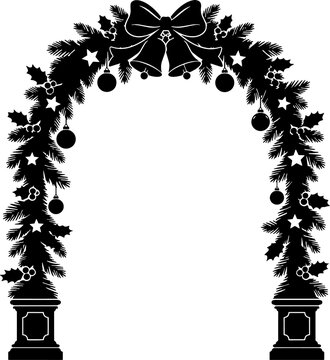 Christmas Pine Garland Arch Frame Silhouette