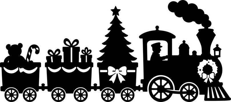 Christmas Train with Tree and Gifts Silhouette