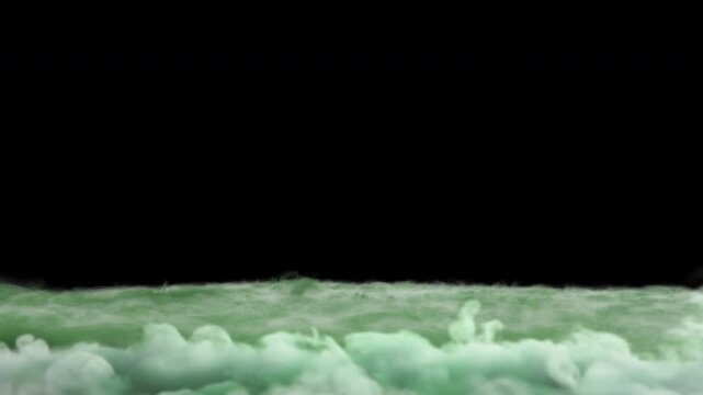 Bubbling green witch cauldron with heavy mist rolling downward, alpha channel for transparent background, full composite version, 4K 24p
