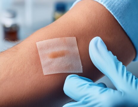 bioprinted skin patch placed on arm during medical test