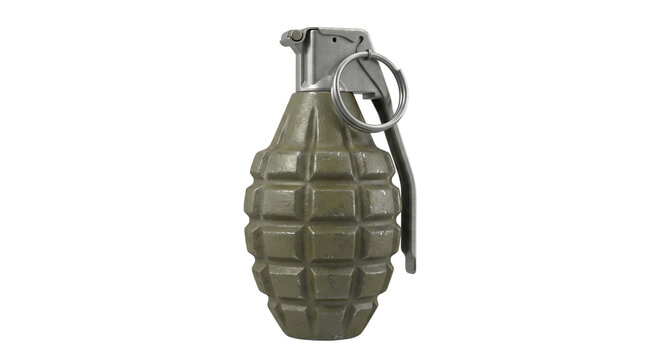 Military hand grenade explosive weapon with pull pin isolated high quality 4K PNG image in high quality 4K PNG image in white background