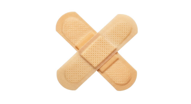 Two adhesive bandages in cross isolated on transparent background