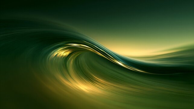 Abstract flowing green and golden light wave, Kpop ethereal backdrop for website and presentations