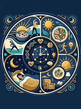 Circadian rhythm infographic showing a healthy daily routine cycle