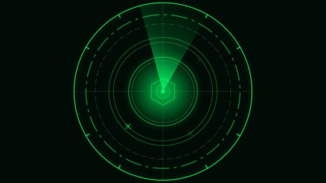 Futuristic green sonar display with digital sweep effect