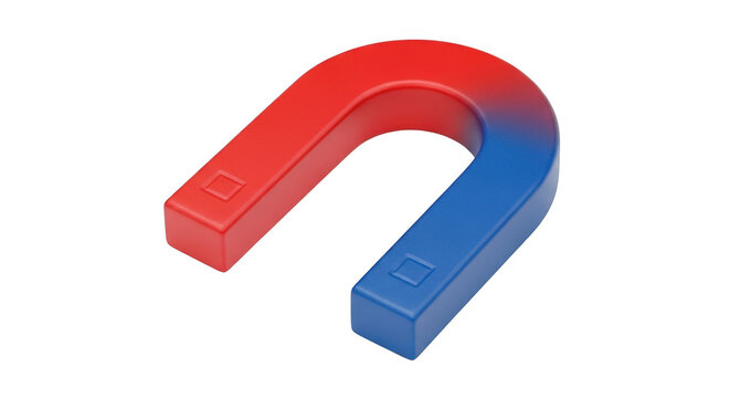 Red and blue horseshoe magnet isolated on transparent background