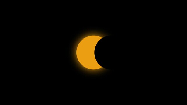 Solar eclipse animation: moon passing over sun in deep space, celestial event motion 4k astronomy