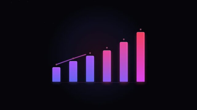 Pink and purple animated financial bar graph showing upward trend
