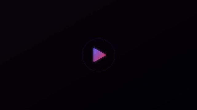 Neon play button pulsing with vibrant gradient glow on dark animation 4k background, media interface digital