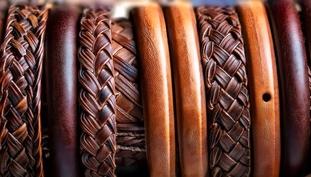 close up of braided leather straps