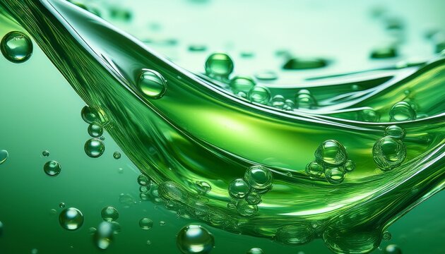 close up abstract of clear green gel with bubbles and waves