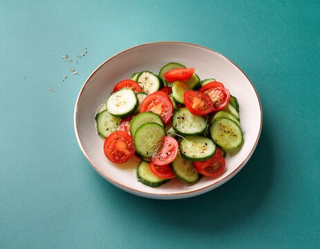 cucumber and tomato salad with olive oil dressing minimalist composition copy space