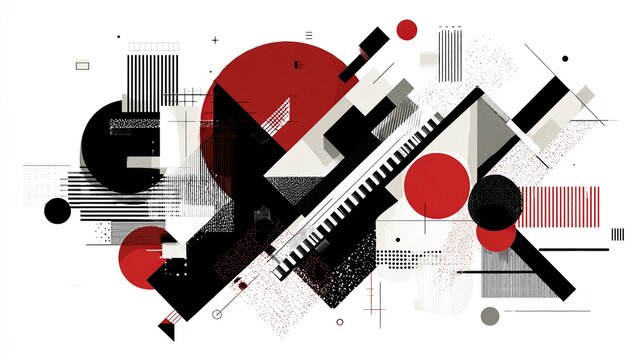 Geometric Constructivism Art Red Black White Abstract Composition